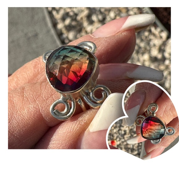 3ct Multi-Facet Tri-Colored Tourmaline Ring Size 7 - Picture 8 of 8